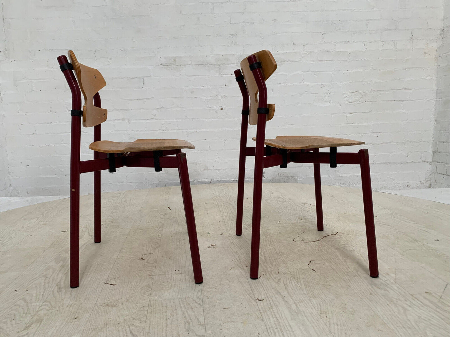 EB3633 Pair of Randers Beech & Burgundy Steel Childrens Stacking Chair MSTA