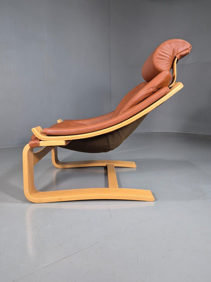 Vintage Lounge Chair Leather Bentwood Krokken Fribytter Retro MCM EB7420 MBEN