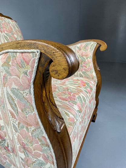 EB4510 Danish Circa 1930s Oak Framed Floral Upholstered Armchair, Retro, VCAR