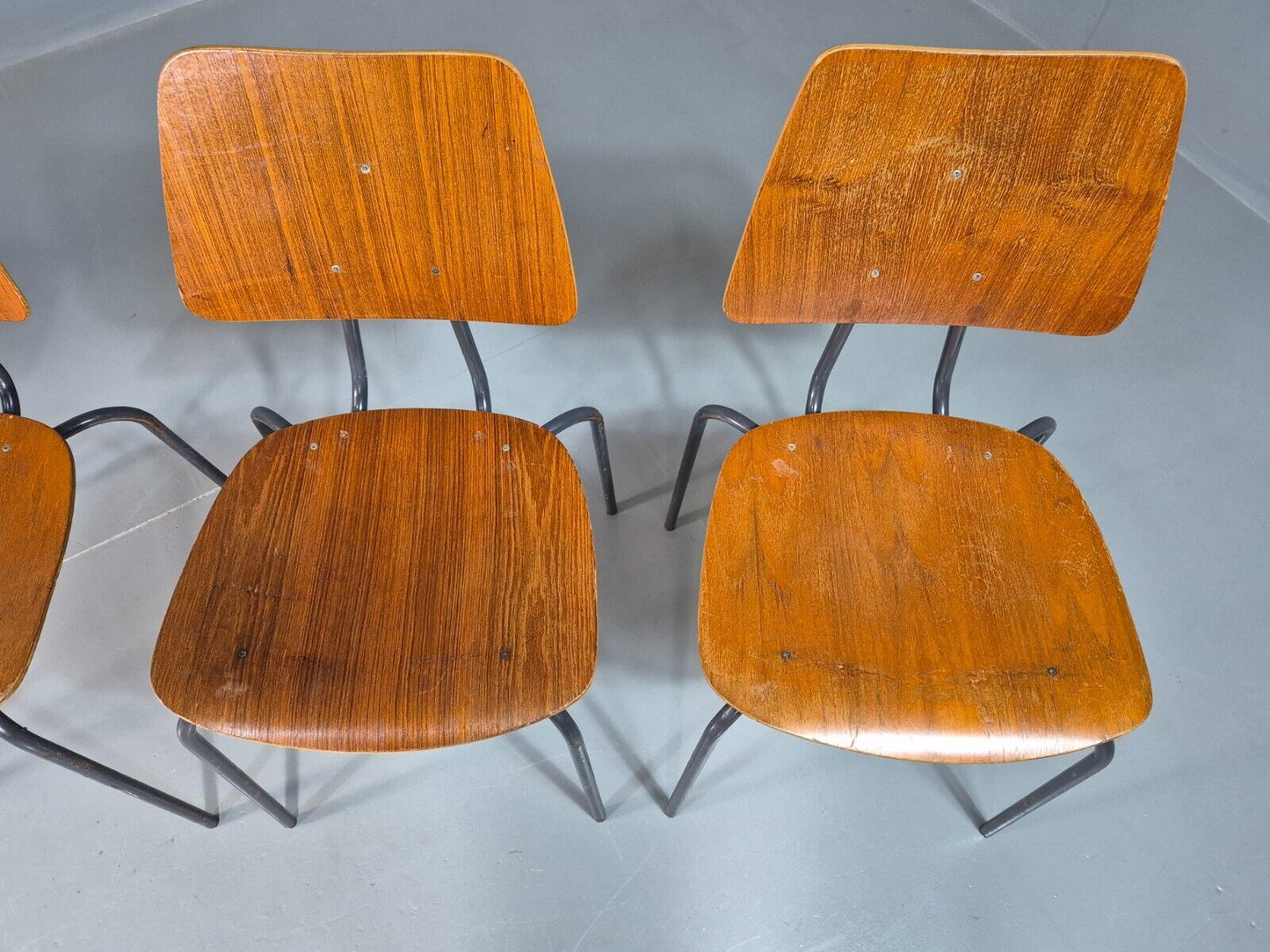 6 Vintage Danish Stacking Chairs Teak Plywood Steel Frame 1960 Retro EB8372 MSTA