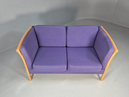 Vintage 2 Seat Sofa Purple Wool Beech End Stouby 1980s Retro MCM  EB8575 M2SS