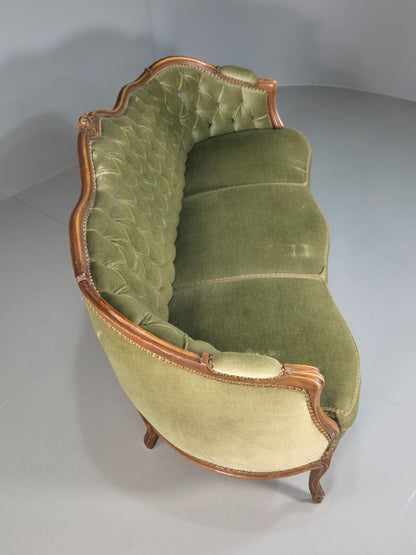 Vintage Three Seat Sofa French Regency Beech And Green Velour Button EB8012 V3SS