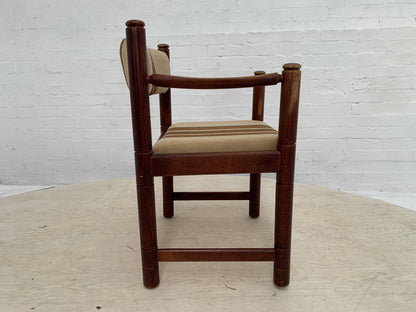 EB3476 Danish Stained Beech & Brown Striped Wool Elbow Chair Retro Vintage MDIN