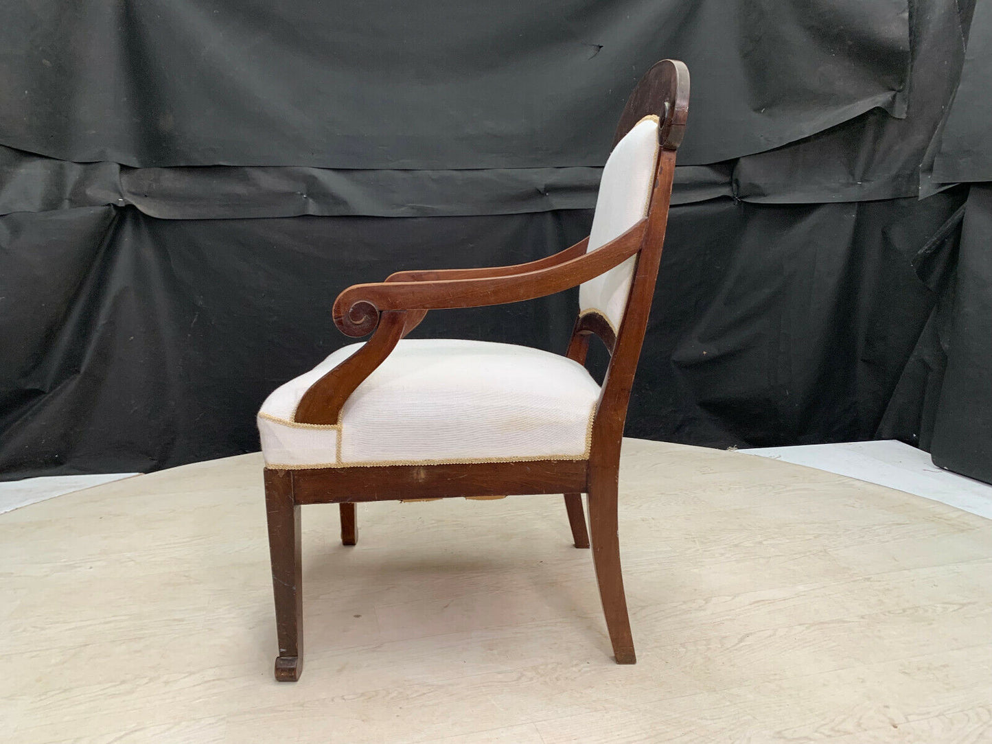 EB2493 Danish Beech & White Fabric High Backed Chair Vintage Antique Lounge VCAR