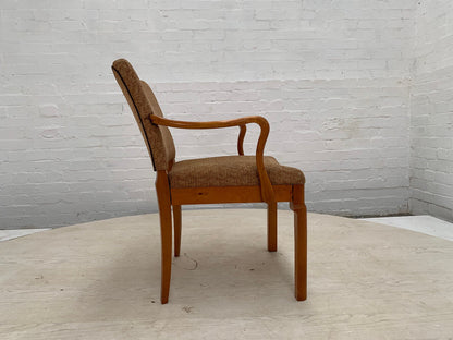 EB3102 Danish Beech Elbow Chair with Brown Patterned Fabric Vintage MDIN