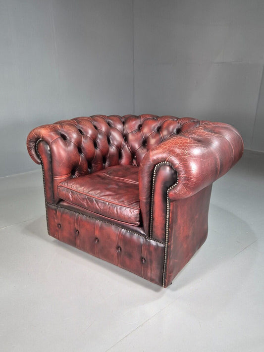 Vintage Chesterfield Chair Red Oxblood Leather 1970s Retro EB7431 MNOR