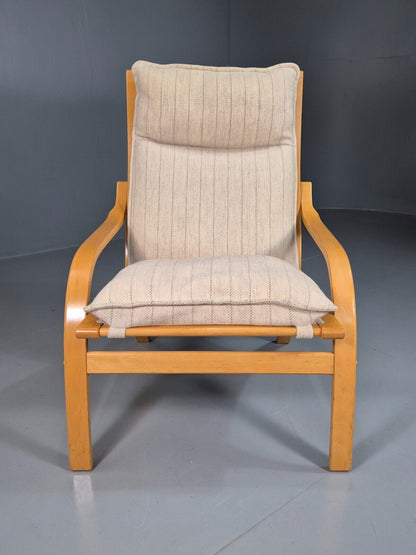 Vintage Danish Lounge Chair Cream Wool Bentwood Frame 1980 Retro MCM EB7489 MBEN