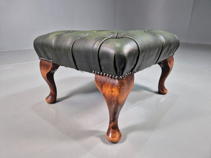 Vintage Footstool Green Leather Chesterfield Style Retro EB7597 MFOO