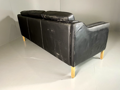 EB5864 Danish Vintage Three Seat Black Leather Sofa, Mogensen, MCM, Retro, M3SS