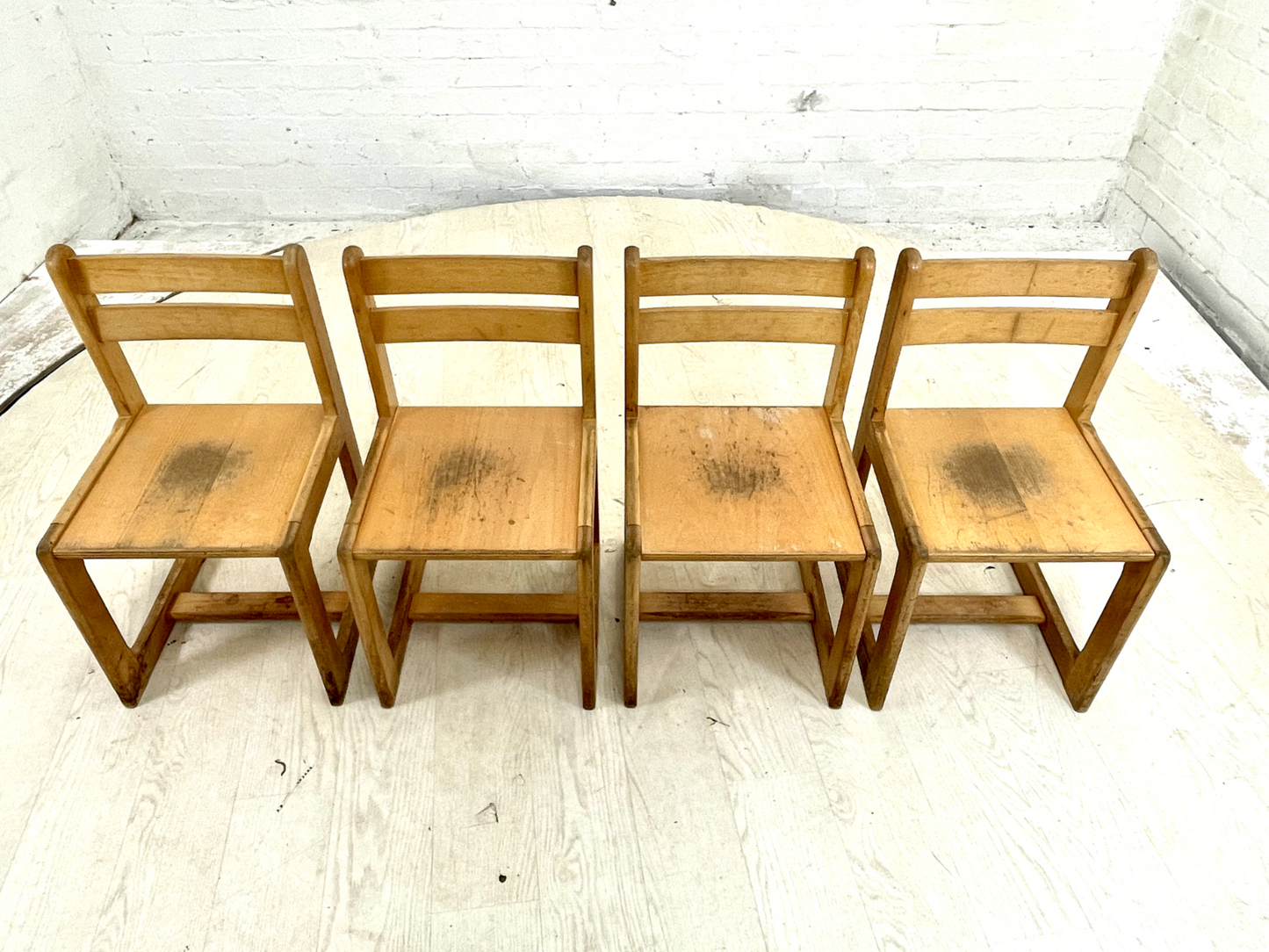 EB4321 Four Danish Children School Chairs, Beech Frame, Vintage. MDIN