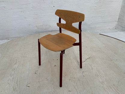 EB3635 Single Randers Beech & Burgundy Steel Childrens Stacking Chair MSTA