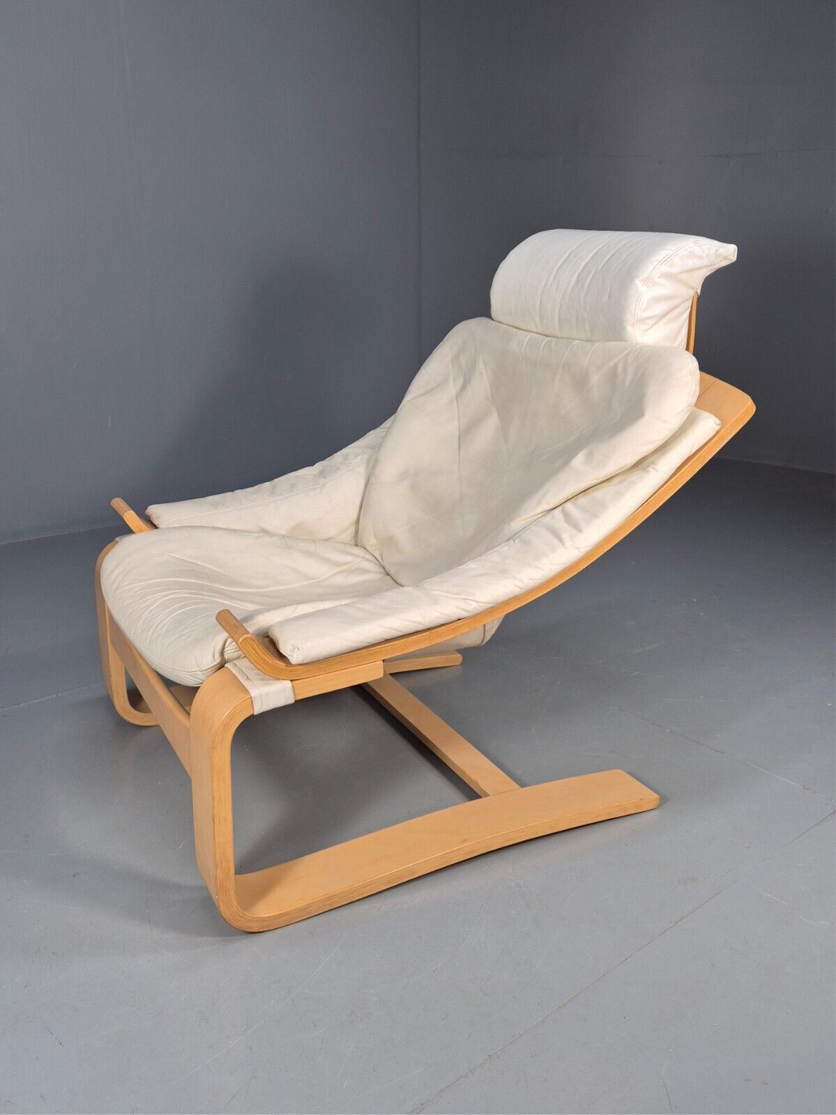 Vintage Swedish Lounge Chair Cream Leather Bentwood Krokken 1970s EB8750 MBEN