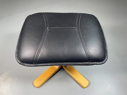 EB6565 Vintage Danish Swivel Footstool Black Leather Bentwood Retro MFOO