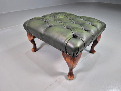 Vintage Footstool Green Leather Chesterfield Style Retro EB7597 MFOO