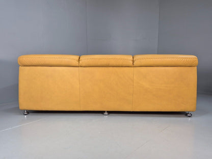 Vintage De Sede Style 3 Seat Sofa Mustard Leather Retro 1970 MCM EB8426 M3SS