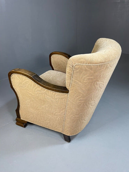 EB4557 Danish Mid Century Deco Style Oak & Cream Fabric Armchair, Retro VCAR