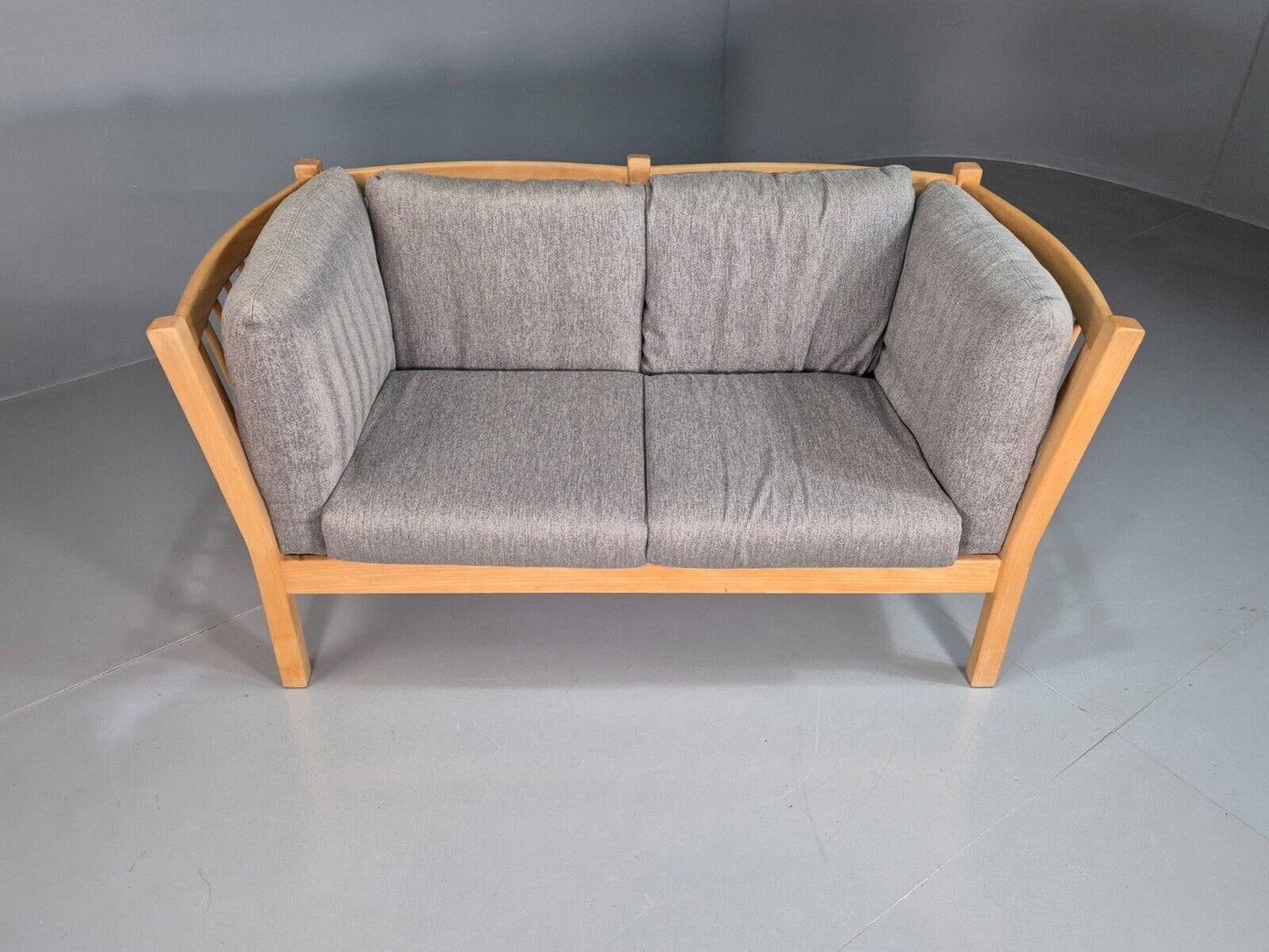 Vintage Danish 2 Seat Sofa Grey Wool Stickback Frame Retro MCM EB7458 M2SS