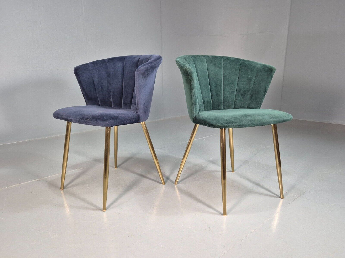 2 Vintage Cocktail Chairs Blue Green Velvet Brass Legs Retro EB8177 VCLO