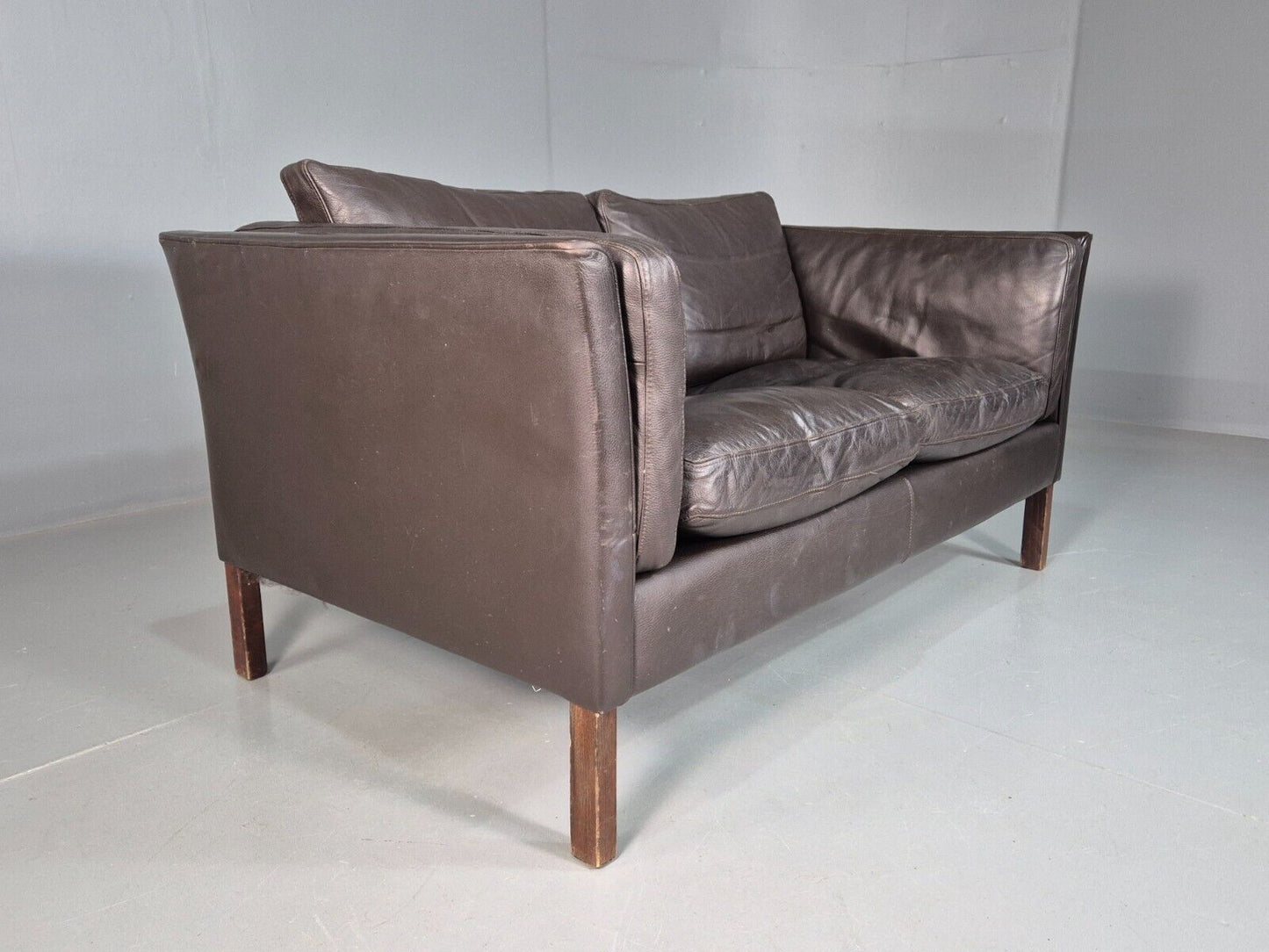 Vintage Danish 2 Seat Sofa Brown Leather 1980s Retro MCM EB7632 M2SS