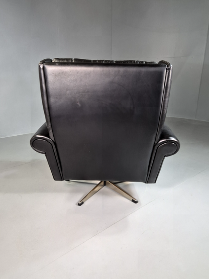 EB7206 Vintage Danish Swivel Chair Black Leather 1970s Retro MCM MSWI