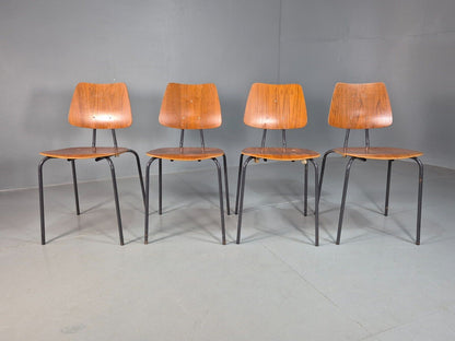 4 Vintage Danish Stacking Chairs Teak Plywood Steel Frame 1960 Retro EB8367 MSTA