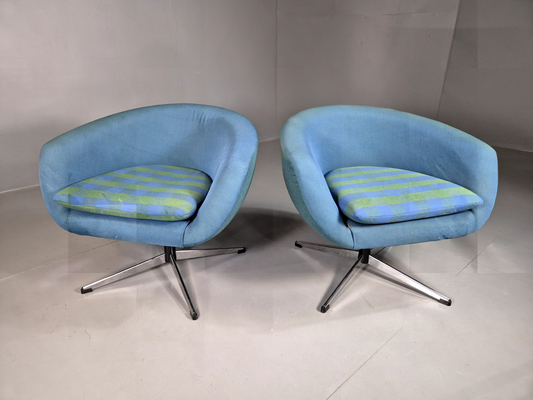 2 Vintage Swedish Swivel Chairs Blue Bucket Form 1960s Retro MCM  EB7050 MSWI