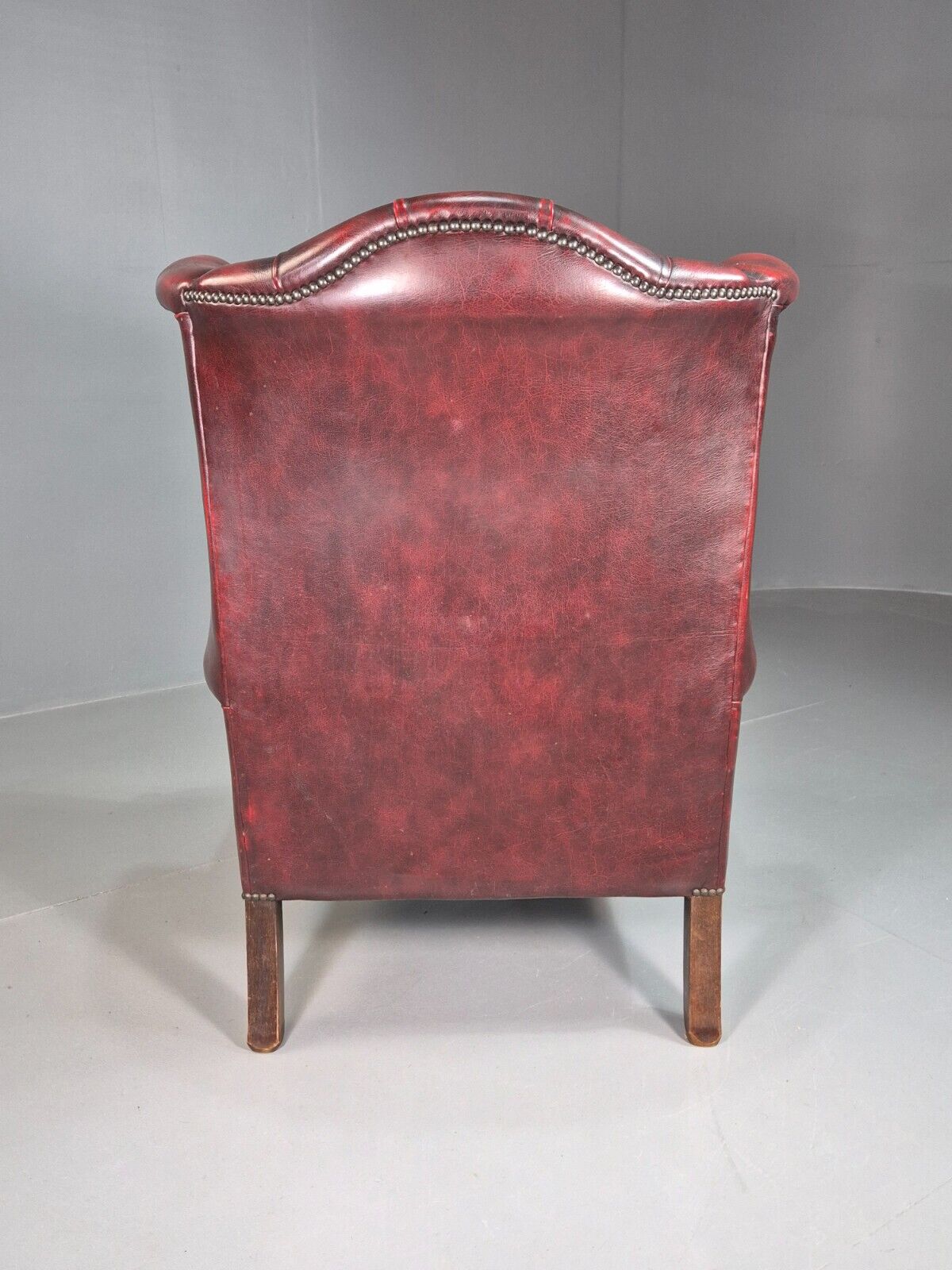 Vintage Wing Back Lounge Chair Red Leather Chesterfield Queen Anne EB7807 VCHE