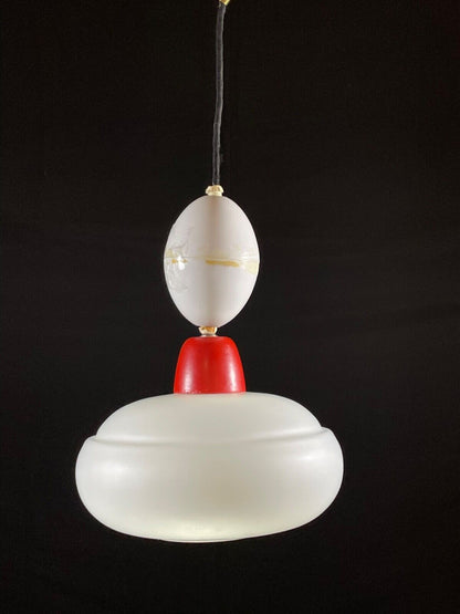 EB5096 Danish Opaline Glass with Red and White Plastic Pendent Light, Retro LCLC