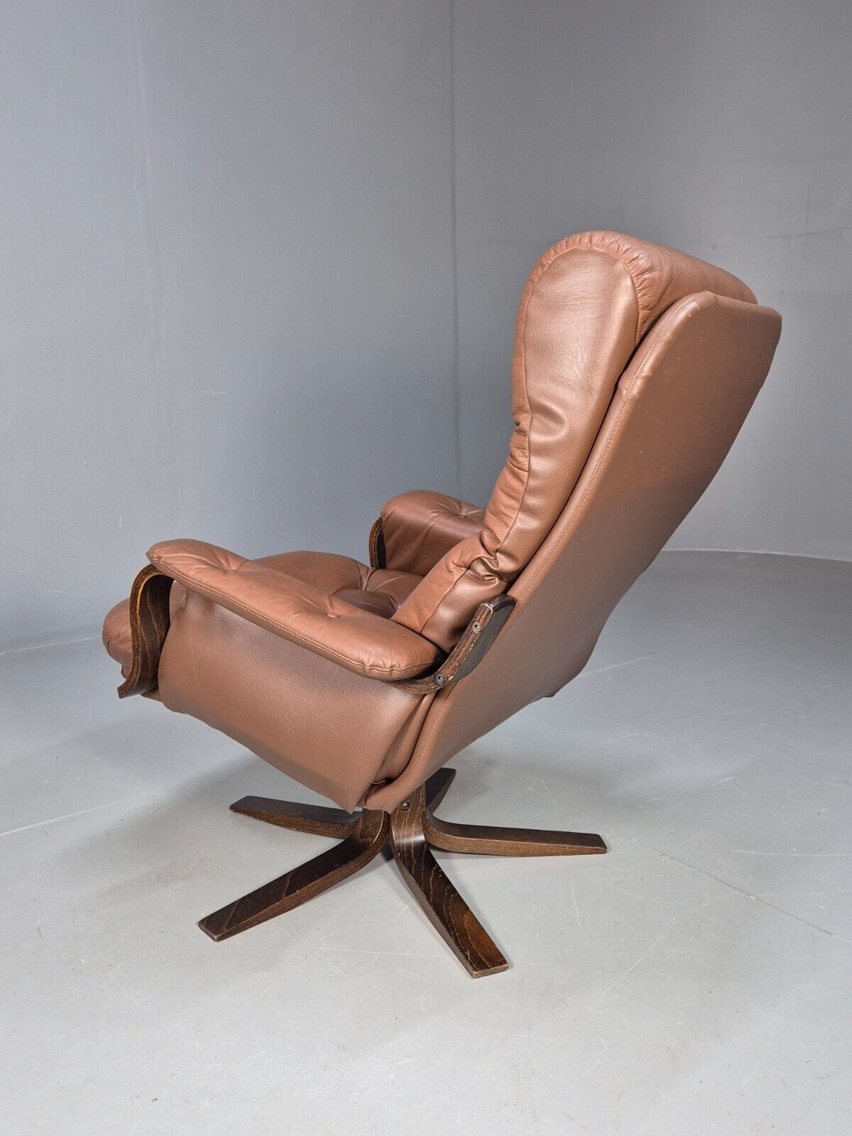 Vintage Danish Brown Leather & Vinyl Bentwood Swivel Chair Retro EB8480 MSWI