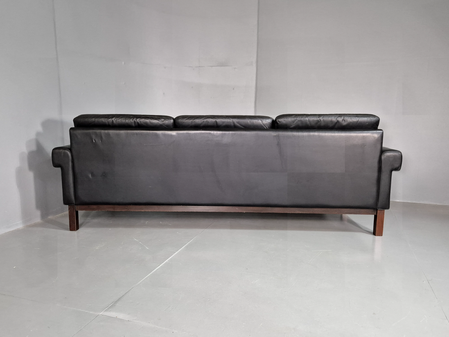 Vintage 3 Seat Sofa Black Leather Fribyter Gotland Ikea 1960s Retro EB7097 M3SS