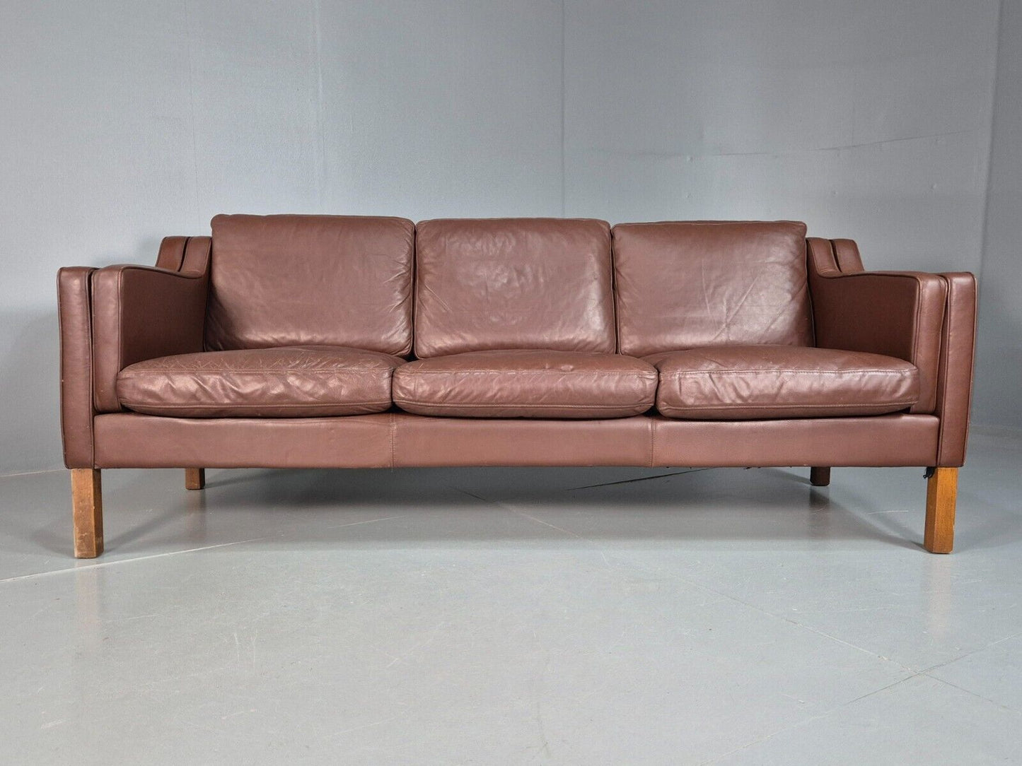 Vintage Danish 3 Seat Sofa Brown Leather Mogensen Style 1970s Retro EB7646 M3SS