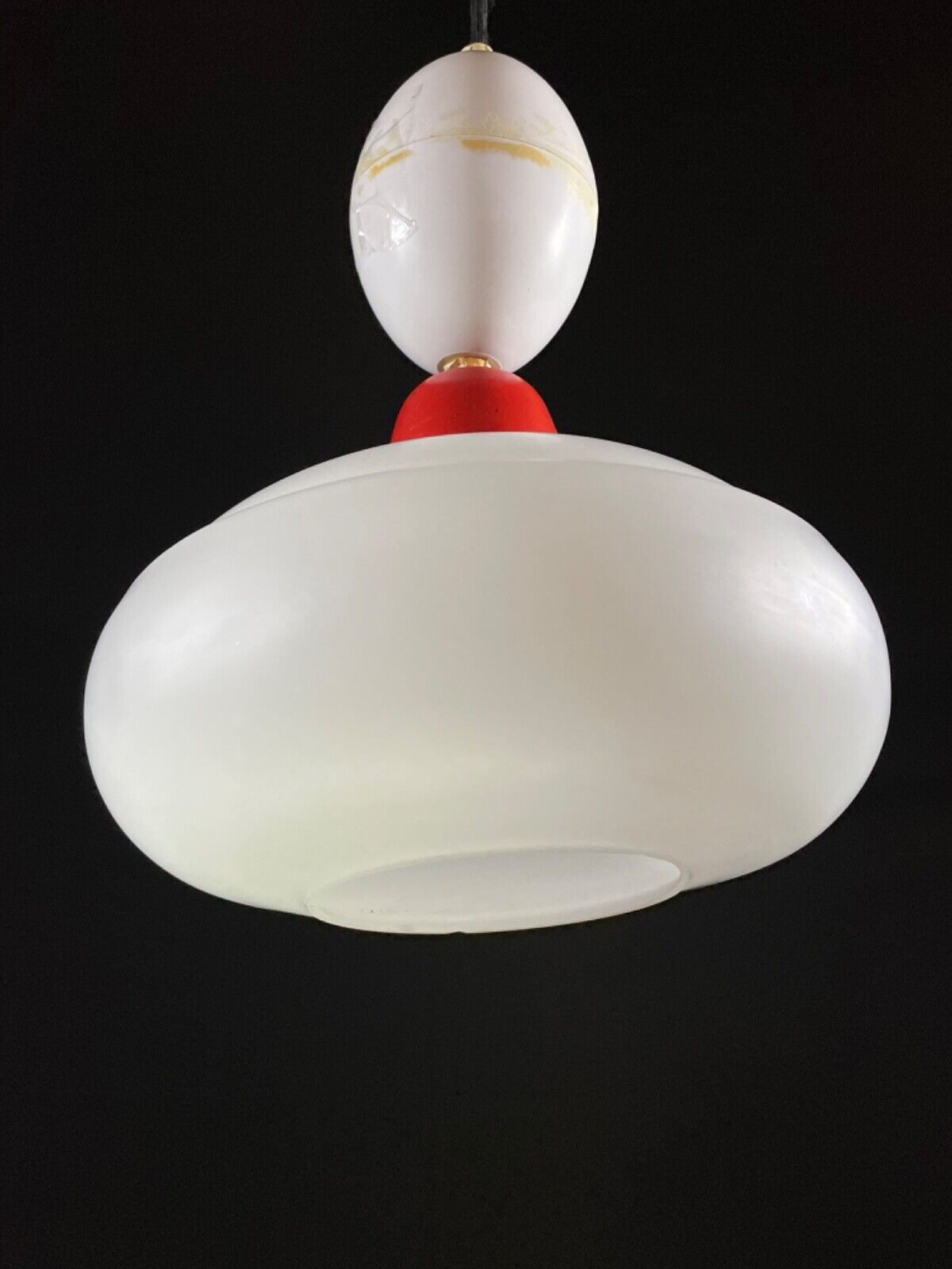 EB5096 Danish Opaline Glass with Red and White Plastic Pendent Light, Retro LCLC