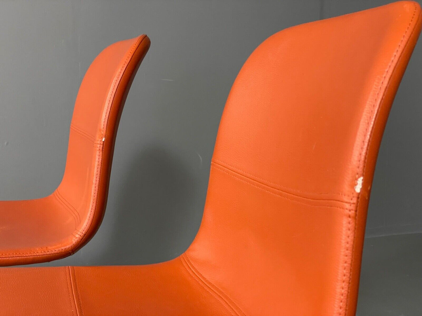 EB6130 Modern Swivel Bar Chairs Set Orange Vegan Faux Leather Retro Style MDIN