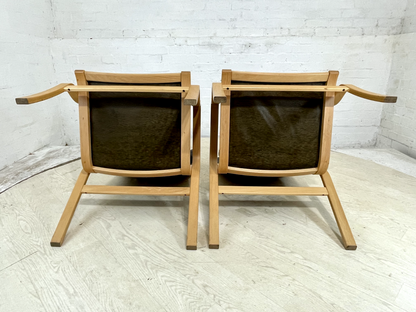 EB4445 Pair Of Vintage Danish Skippers Bentwood Chairs Black Leather Retro MBEN