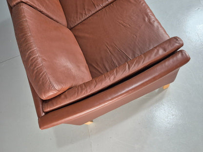 Vintage Danish 2 Seat Sofa Brown Leather 1970s Retro MCM  EB7633 M2SS