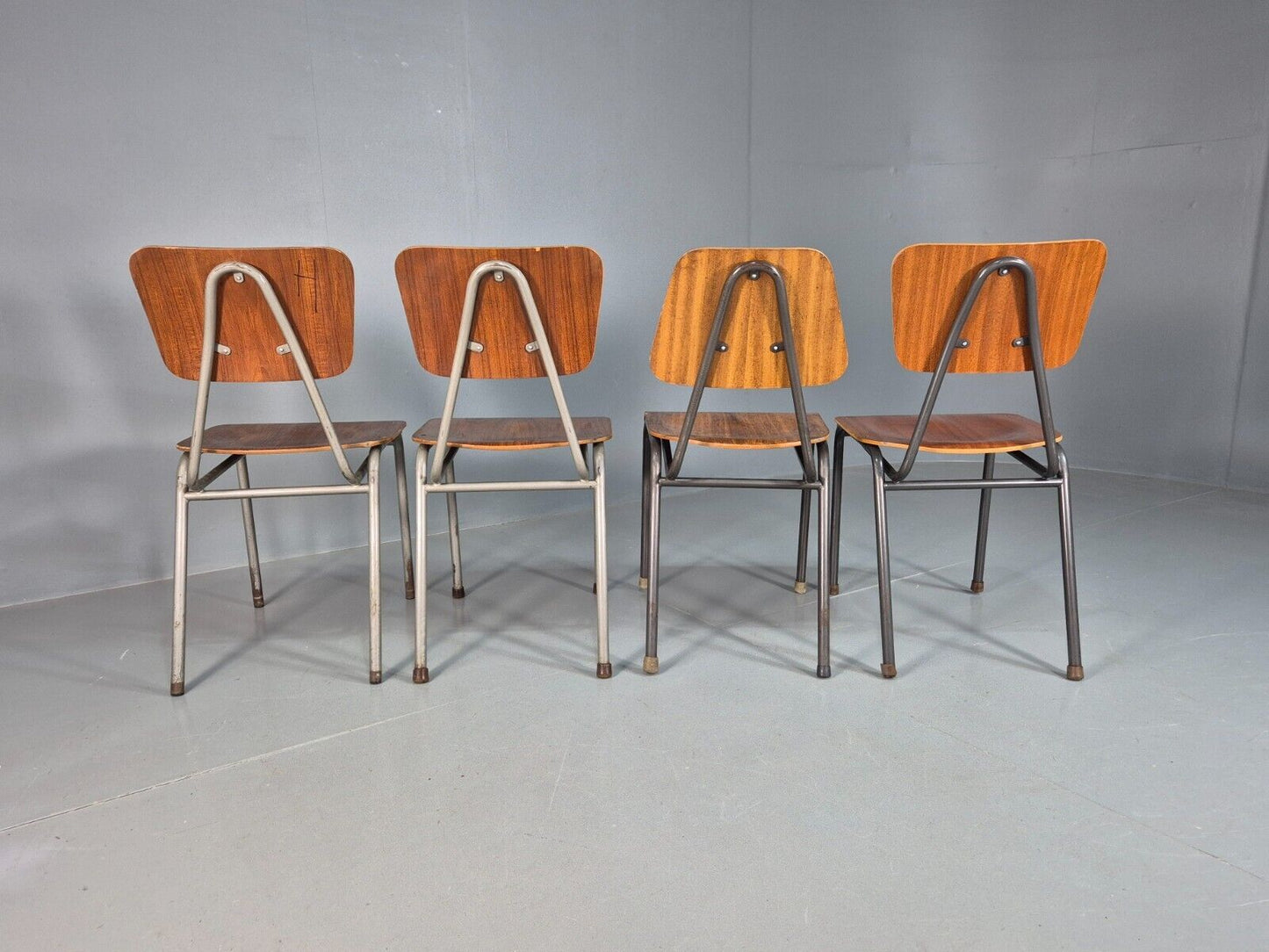 4 Danish Stacking Chairs Harlequin Set Teak Steel Mid Century Retro EB8334 MSTA