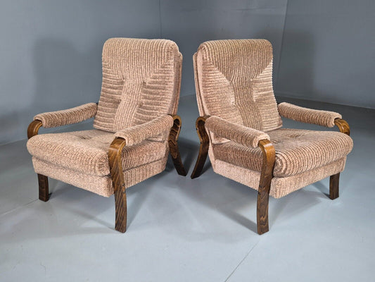 EB7571 2 Vintage Danish Lounge Chairs Beige Corduroy Bentwood Retro MCM MNOR