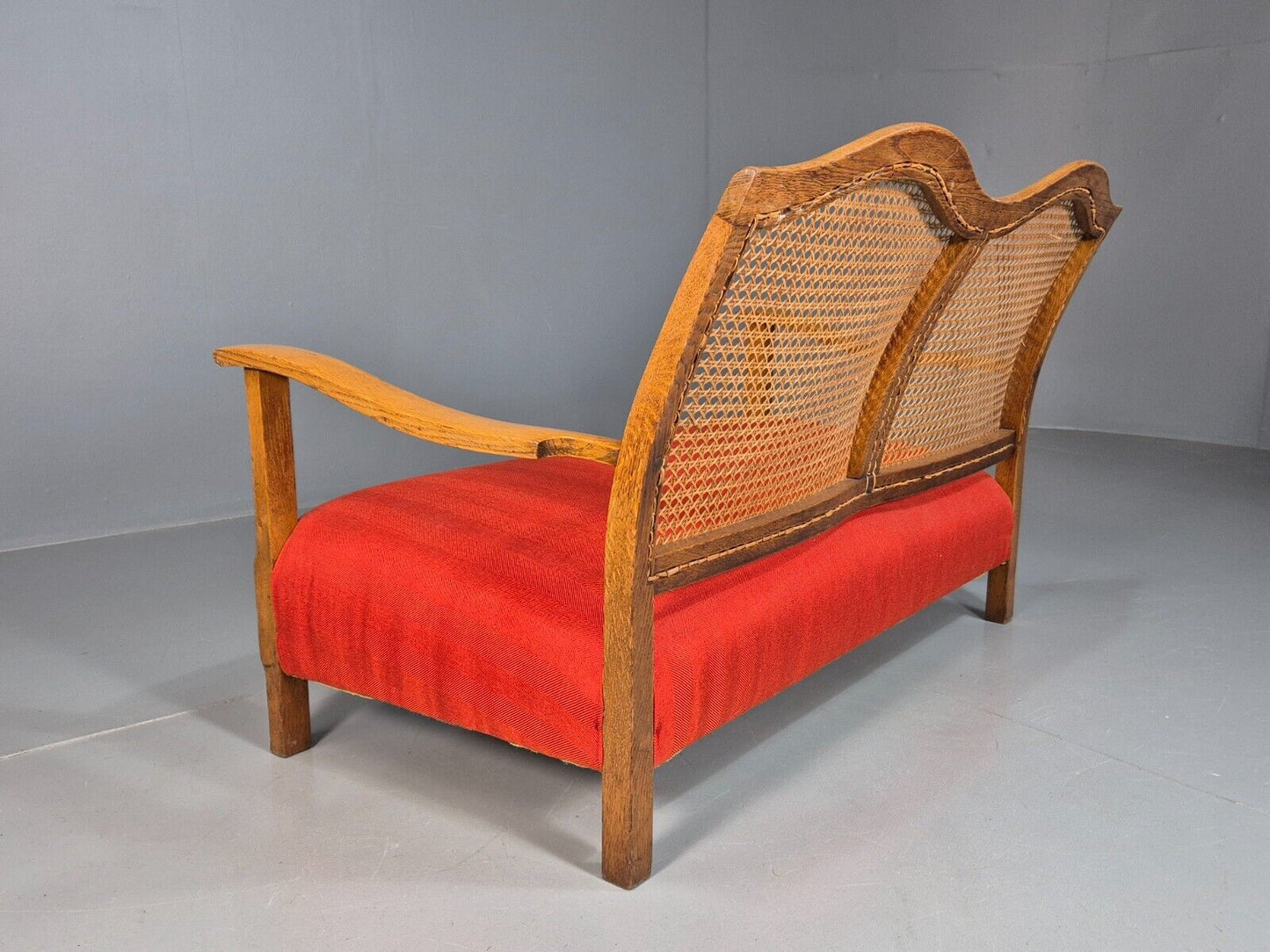 Vintage 2 Seat Sofa Red Seat Bergere Back Oak Frame Edwardian  EB7862 M2SS