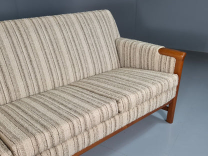 EB7569 Vintage Swedish 3 Seat Sofa Cream Wool Teak Paws Retro MCM 1960s M3SS