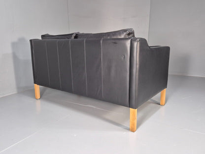 Vintage Danish 2 Seat Sofa Black Leather Mogensen Style Retro MCM EB8614 M2SS