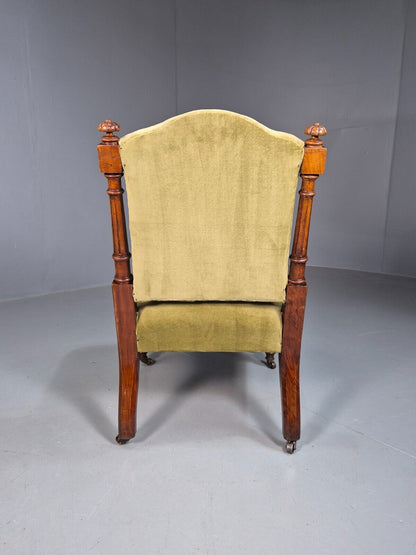 Vintage Lounge Chair Green Velour Oak Frame Parlour Suite Edwardian EB8207 VCLO