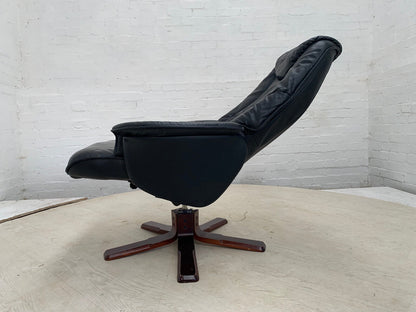 EB3192 Black Leather & Vinyl Reclining Swivel Chair with Splayed Beech Base MSWI