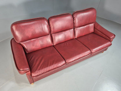 Vintage Danish 3 Seat Sofa Red Leather 1980s Retro MCM EB7619 M3SS