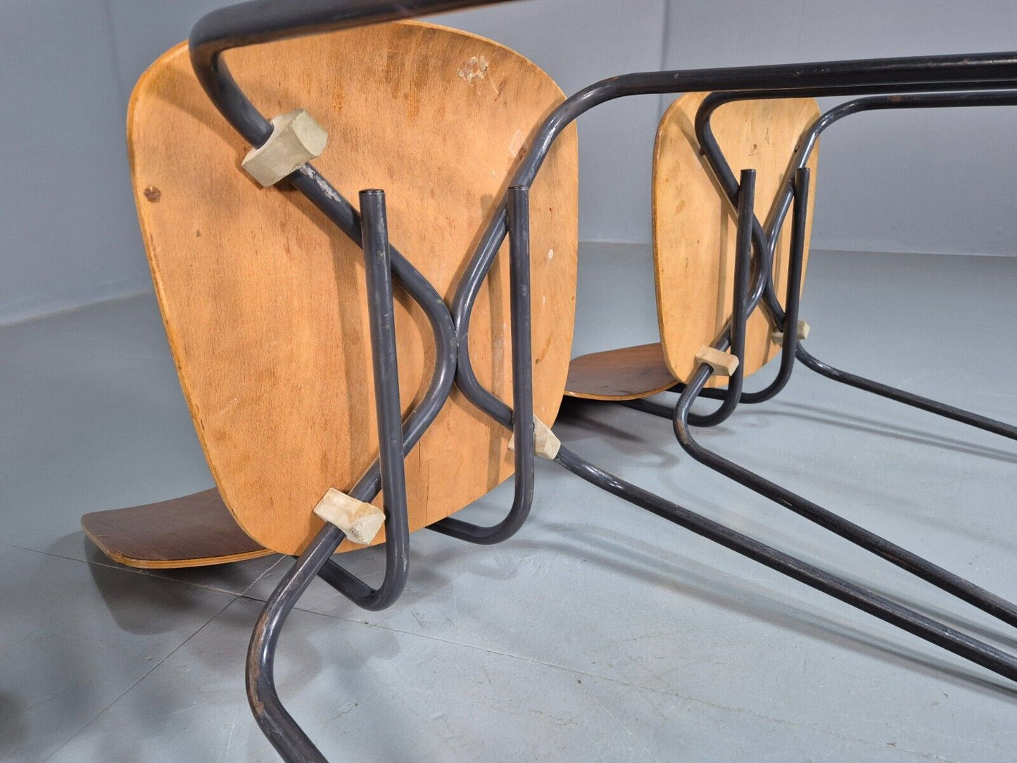 4 Vintage Danish Stacking Chairs Teak Plywood Steel Frame 1960 Retro EB8365 MSTA