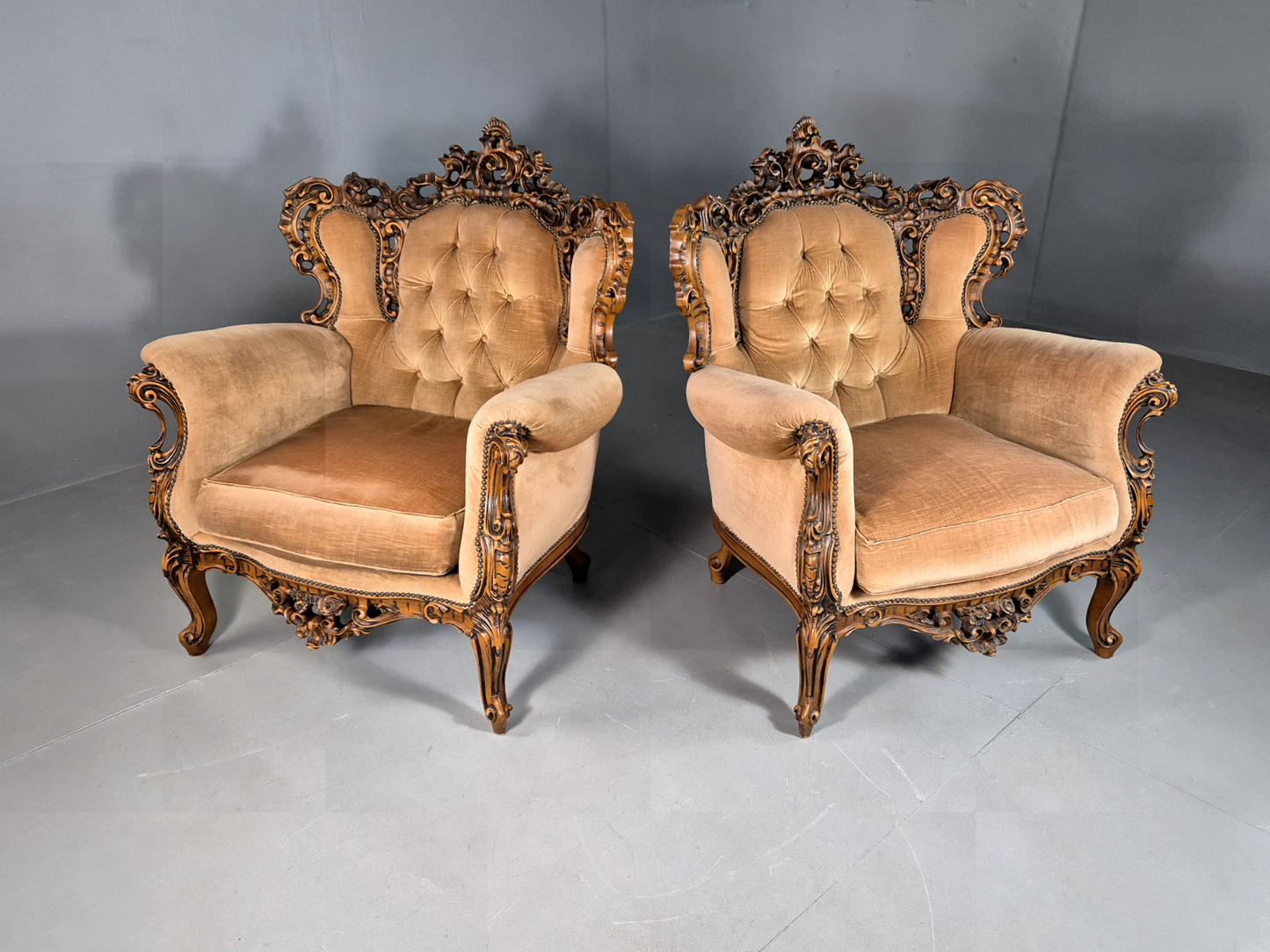 EB7112 2 Vintage French Style Rococo Chairs  Yellow Green 1970s Retro Repo VCAR