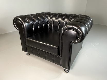 EB6358 Vintage Chesterfield Black Vegan Leather Retro VCHE