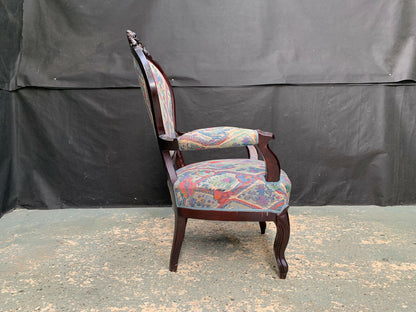 EB1939 Danish Carved Beech & Fabric  Arm Chair Vintage French Antique Style VCAR