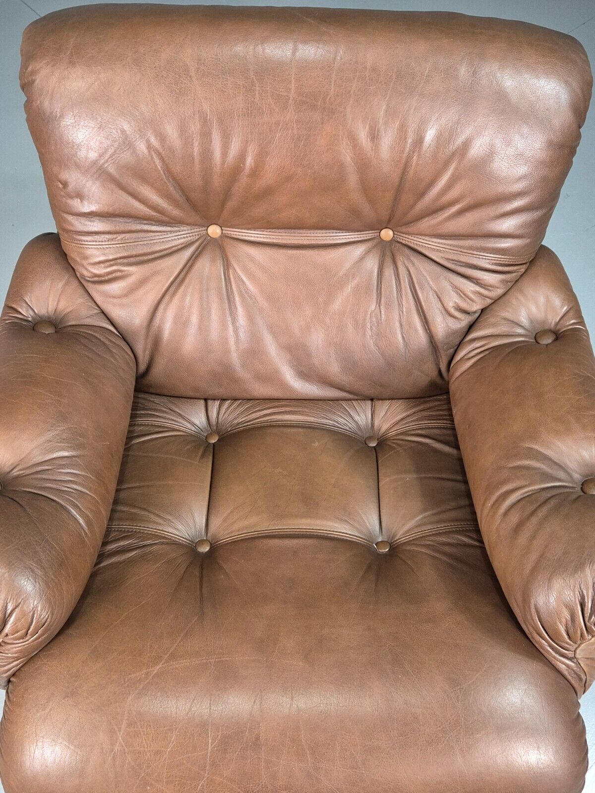 Vintage Danish Swivel Lounge Chair Brown Leather 1979s Retro MCM  EB7442 MSWI