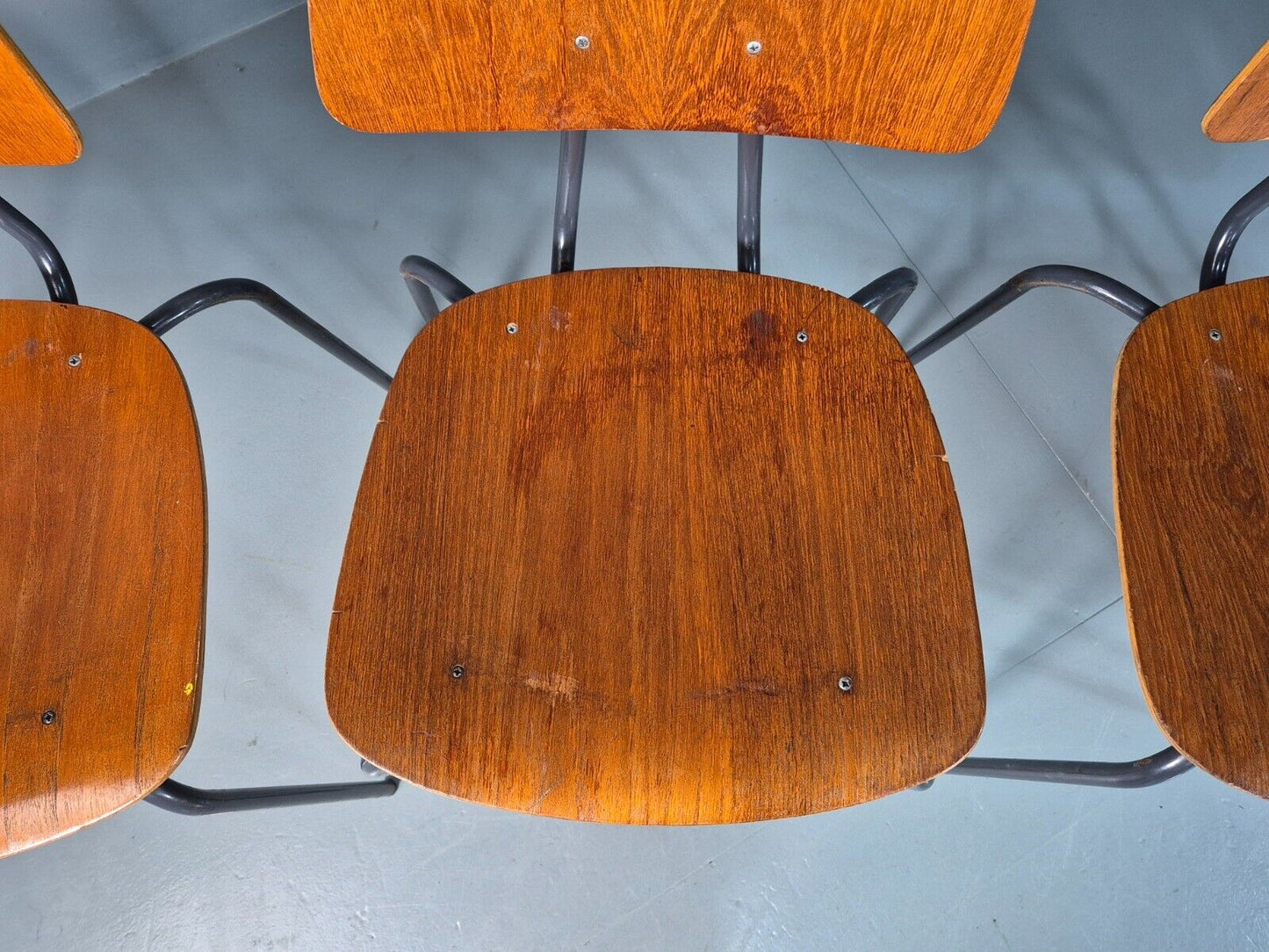 6 Vintage Danish Stacking Chairs Teak Plywood Steel Frame 1960 Retro EB8372 MSTA