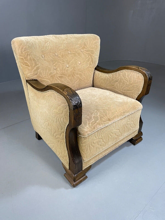 EB4557 Danish Mid Century Deco Style Oak & Cream Fabric Armchair, Retro VCAR